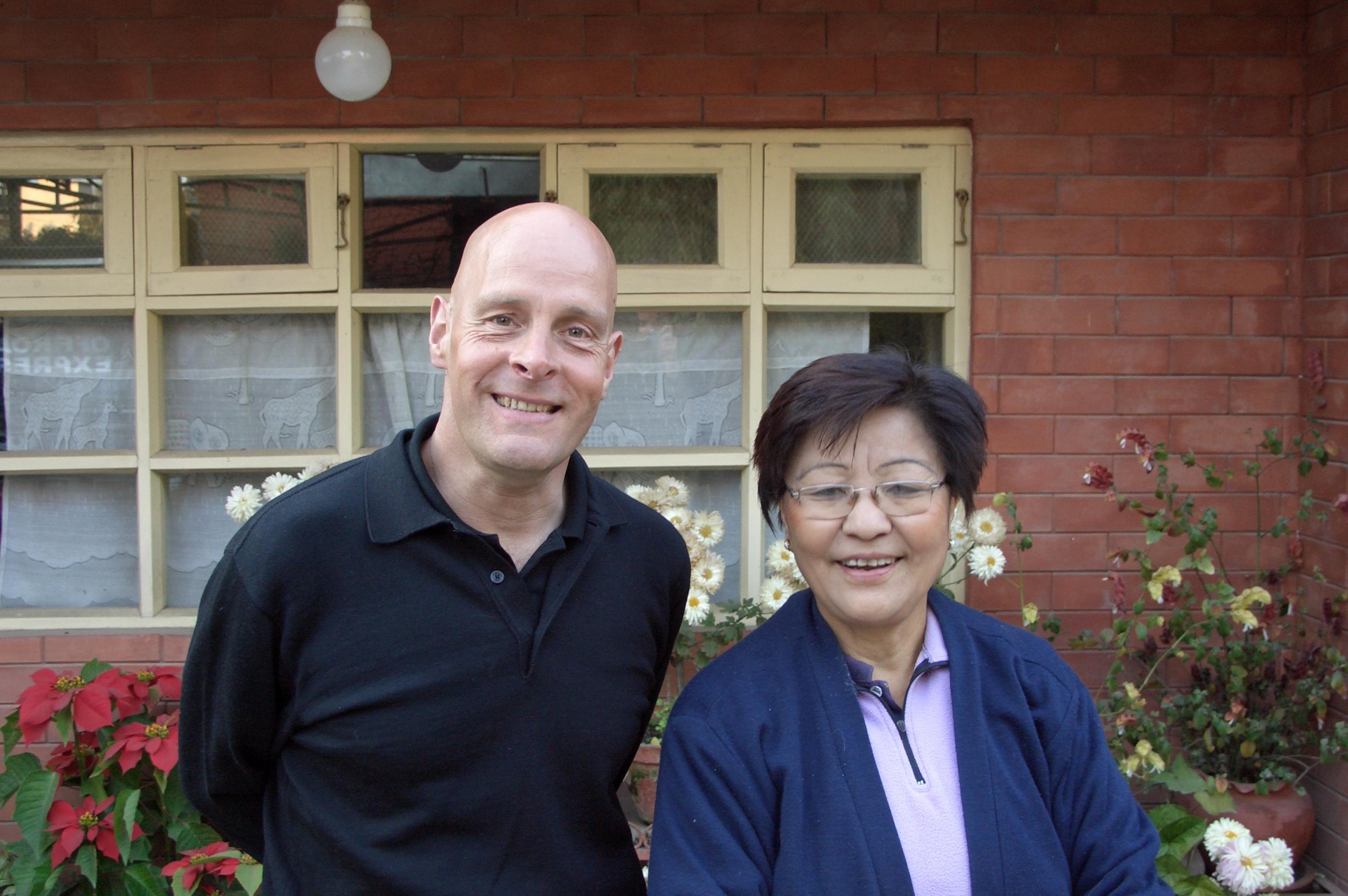 Doma Lama and Andreas in her garden in Kathmandu